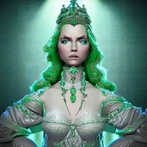 Image similar to princess of emerald, majestic, ornate, 8 k, intricate, detailed, accent lighting, dramatic light, octane render