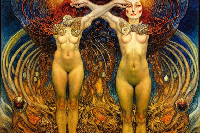 Image similar to Divine Chaos Engine by Karol Bak, Jean Delville, William Blake, Gustav Klimt, and Vincent Van Gogh, symbolist, visionary