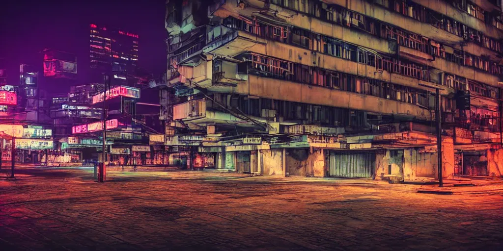 Prompt: Belgrade at night in cyberpunk style, brutalist architecture, neon lights, ultra realistic, highly detailed, HD, sharp focus, cinematic lighting, realistic, vivid colors, photo, film, non blurry, sharp