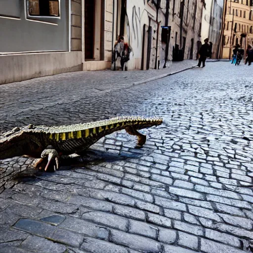 Image similar to a crocodile in the middle of a street in gamla stan, stockholm