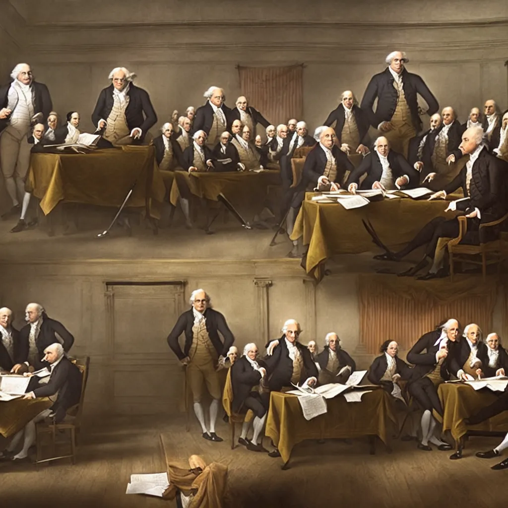 Image similar to still frame of garfield signing the declaration of independence, from the movie spirited away ( 2 0 0 1 )