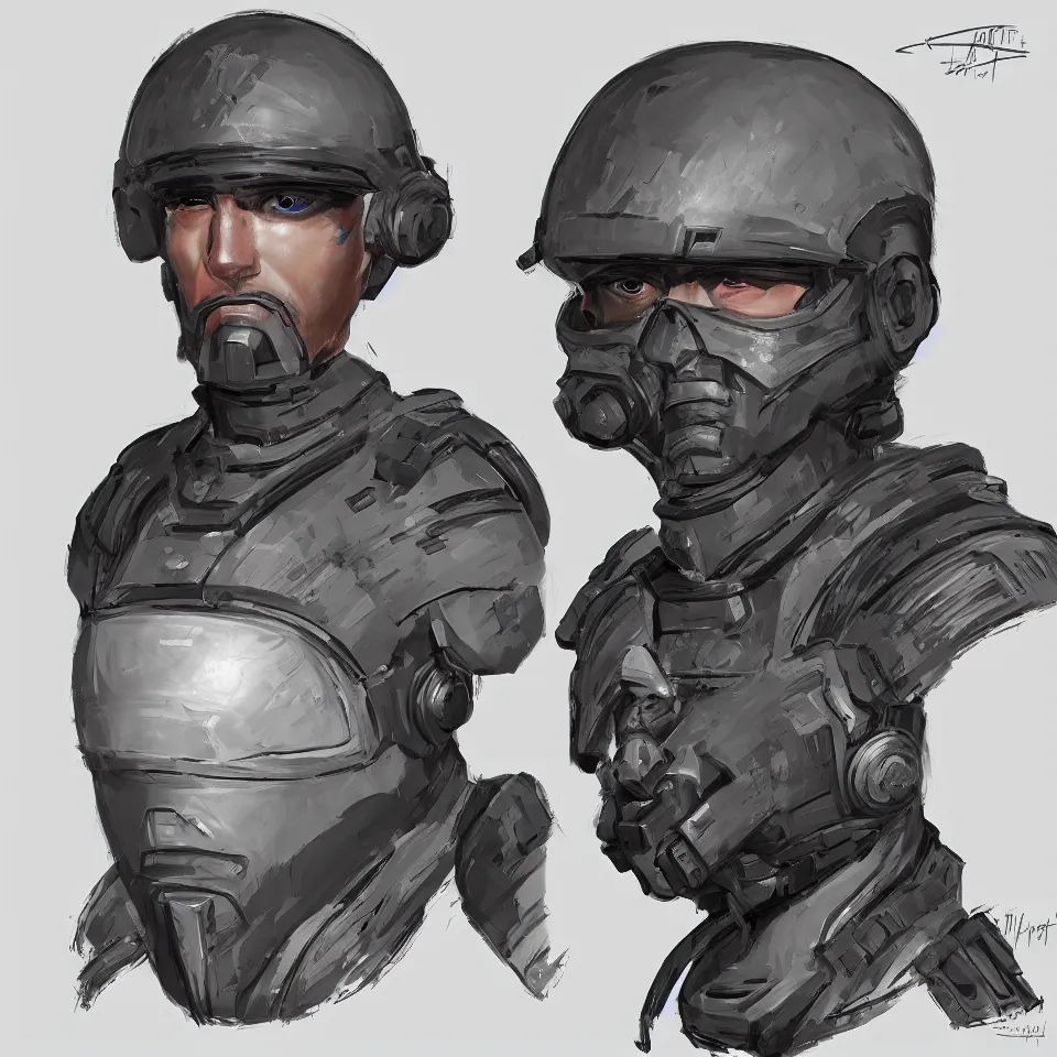 Prompt: front view person solider cyber headgear combat vision helmet highly detailed, digital painting, hyper concept art, smooth, crisp sharp focus, simple draft aaa unreal artstation