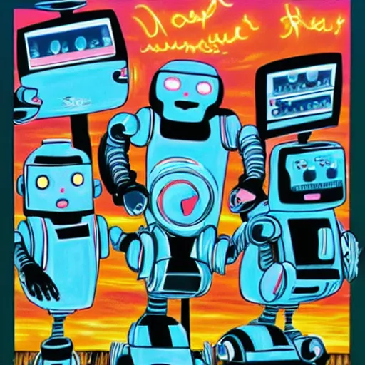 Image similar to robots dreaming of electric sheep