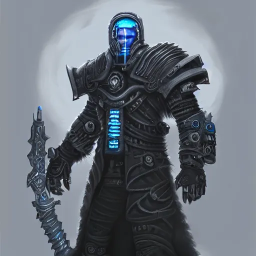 Prompt: cyberpunk lich king by vitaly bulgarov