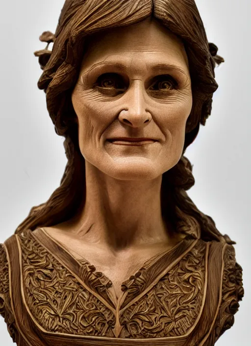 Image similar to high intricate bust of an margot kidder [ 1 9 7 0 ] carved from wood in baroque style, studio light, maria panfilova, andrea savchenko, mike kime, ludovic plouffe, qi sheng luo, oliver cook, trending on artstation