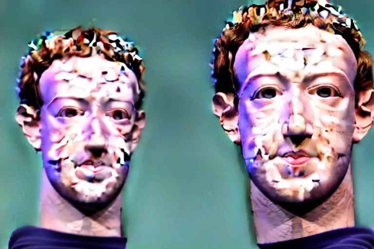 Prompt: mark Zuckerberg mannequin just woke up and is taking his human pills