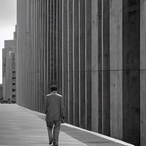 Prompt: a man alone in a city by tadao ando