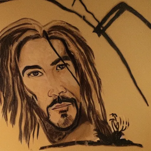 Prompt: cave drawing of Keanu Reaves