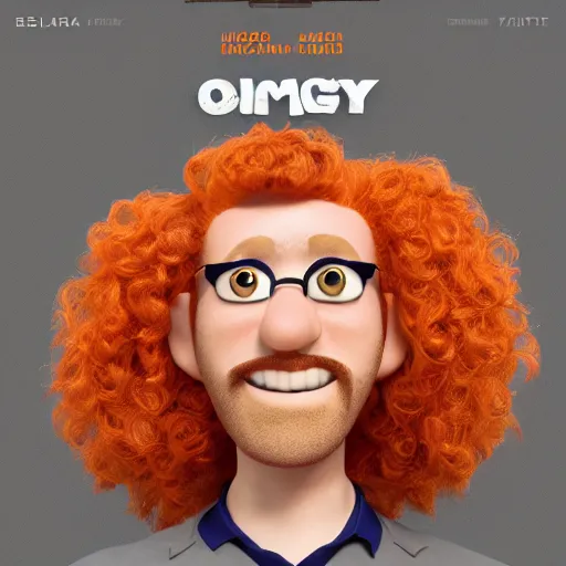 Image similar to 3 d render of curly orange hair men as a pixar 2 0 2 2 movie poster, smooth, intricate, octane, reflects, ultra detailed, sharp focus, symmetry
