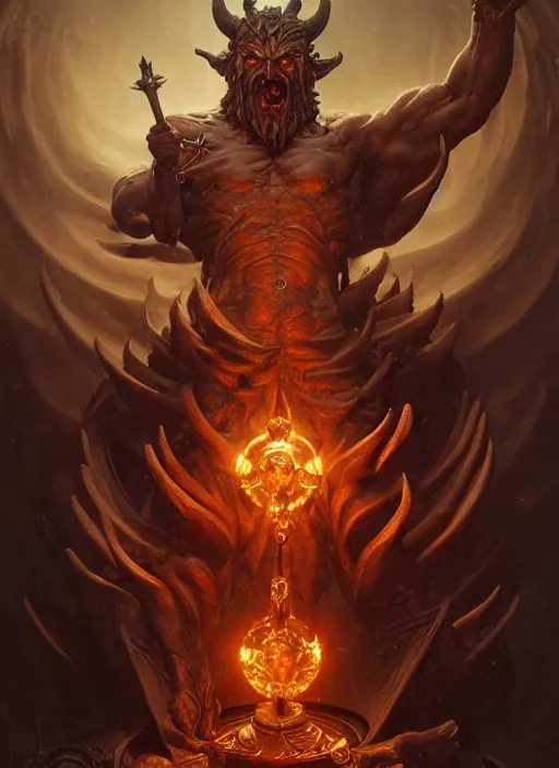 Image similar to a detailed sculpture of god crushing satan with his hand, demonic, demon, symmetry, viking, by greg rutkowski and justin gerard, digital art, monstrous, art nouveau, baroque style, realistic painting, very detailed, fantasy, dnd, character design, top down lighting, trending on artstation