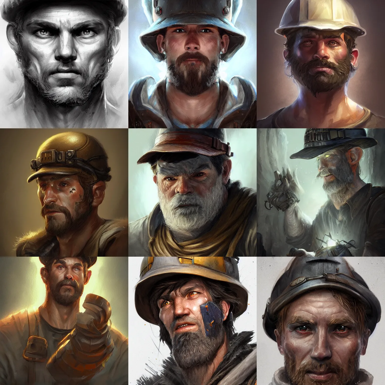 Prompt: coal miner, fantasy, D&D, portrait, highly detailed, headshot, digital painting, trending on artstation, concept art, sharp focus, illustration, art by artgerm and greg rutkowski and magali villeneuve