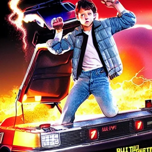 Image similar to Tom Holland, movie poster, starring as Marty mcfly, back to the future