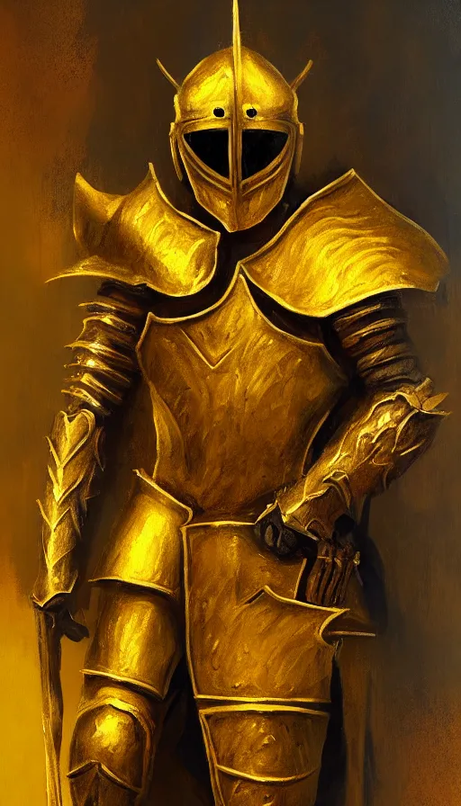 Image similar to golden knight, oil painting, extremely detailed, art station, concept art, faded pallette