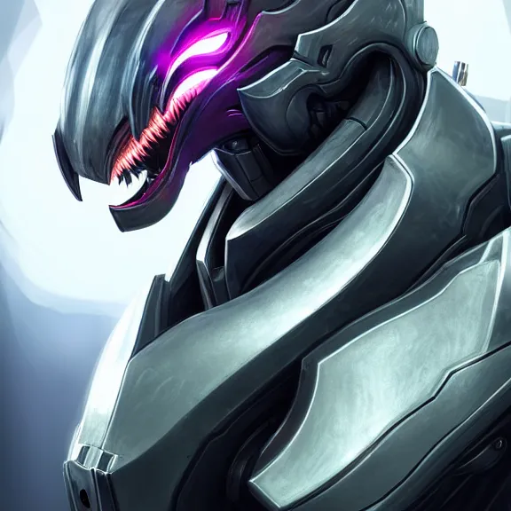 Image similar to close up headshot of a cute beautiful stunning anthropomorphic female robot dragon, with sleek silver metal armor, glowing OLED visor, facing the camera, high quality maw open and about to eat your pov, food pov, the open maw being highly detailed and soft, highly detailed digital art, furry art, anthro art, sci fi, warframe art, destiny art, high quality, 3D realistic, dragon mawshot, maw art, pov furry art, furry mawshot, macro art, dragon art, Furaffinity, Deviantart Eka's Portal, G6