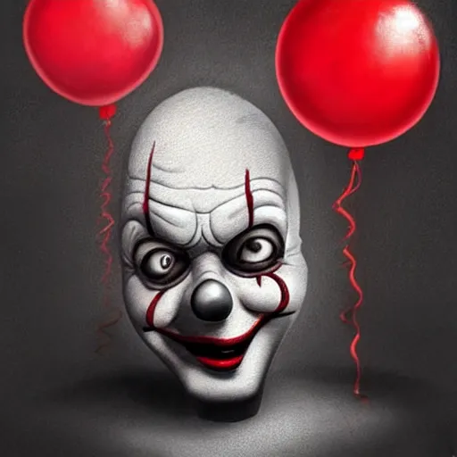 Prompt: surrealism grunge cartoon portrait sketch of darth vader with a wide smile and a red balloon by - michael karcz, loony toons style, pennywise style, horror theme, detailed, elegant, intricate