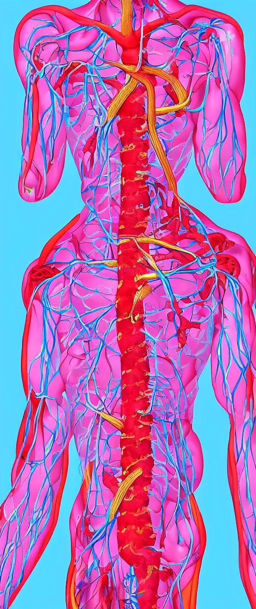 Image similar to kawaii pastel man made of internal organs and arteries and veins, digital art, pastel, colorful,