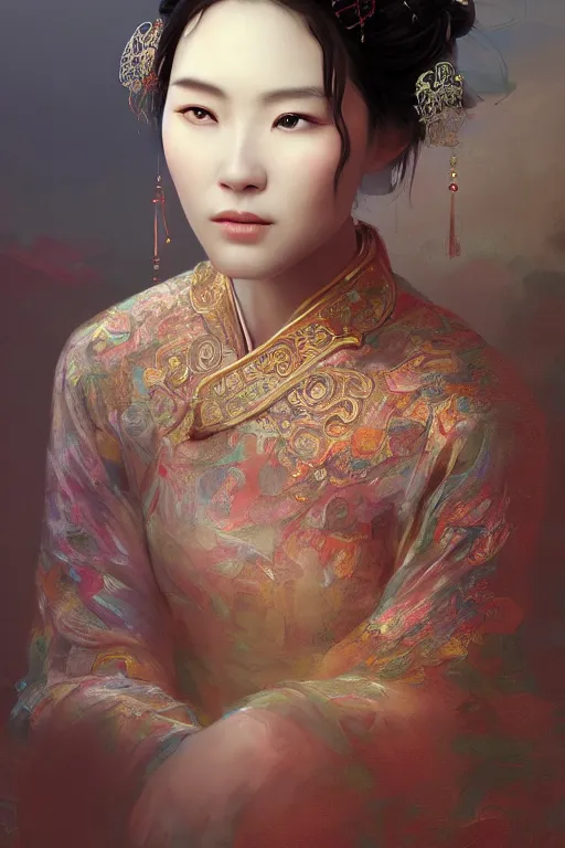 Prompt: chinese princess, portrait, gorgeous, intricate, elegant, volumetric lighting, scenery, digital painting, highly detailed, artstation, sharp focus, illustration, concept art, ruan jia, steve mccurry