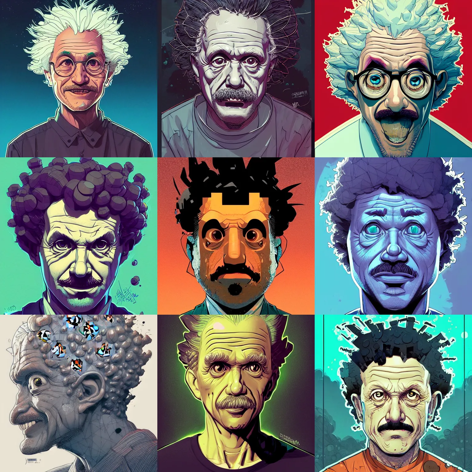 Prompt: cell shaded portrait of bitcoin einstein head concept art, llustration, post grunge, concept art by josan gonzales and wlop, by james jean, victo ngai, david rubin, mike mignola, laurie greasley, highly detailed, sharp focus, alien, trending on artstation, hq, deviantart, art by artgem