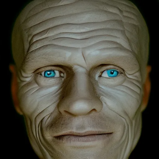 Prompt: Paper maché portrait of Ed Harris, studio lighting, F 1.4 Kodak Portra