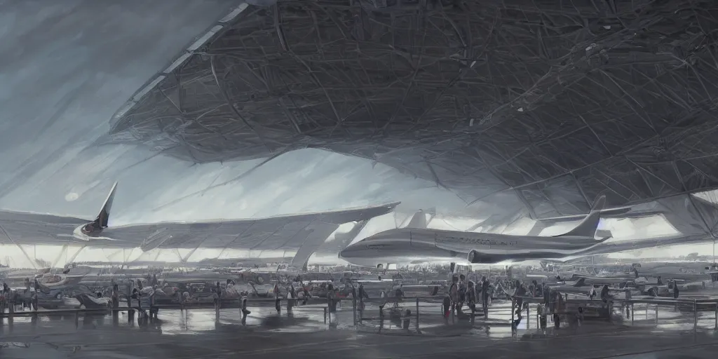 Prompt: Busy airport full of planes, beautiful dynamic lighting, cinematic, wide angle establishing shot, extremely high detail, photo realistic, cinematic lighting, post processed, concept art, artstation, matte painting, style by eddie mendoza, raphael lacoste, alex ross, volumetric lighting, light rays, photorealistic, ultrarealistic, moody, coronarender, 8k