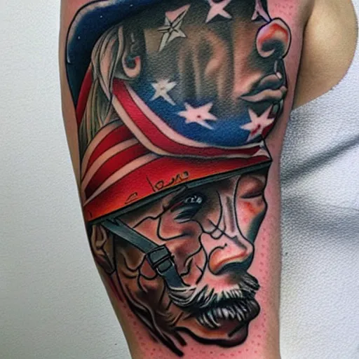 Prompt: American traditional tattoo of a gay cowboy,