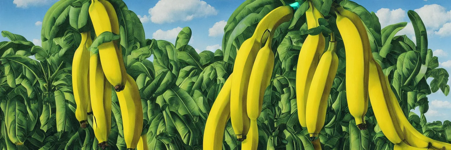 Image similar to banana plantation oil painting magritte