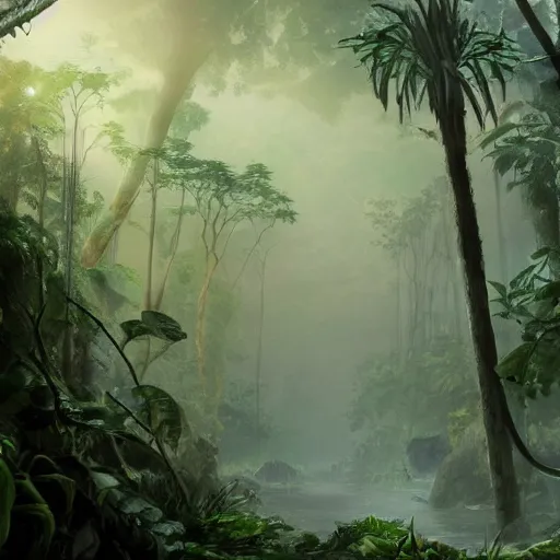 Image similar to Wild misty jungles, 8k, detailed, concept art, trending on artstation