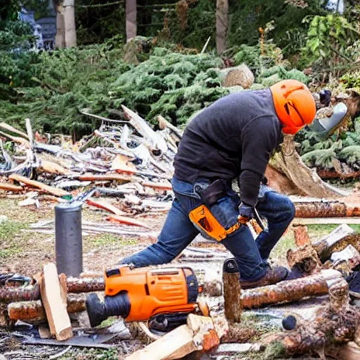 Image similar to screwdriver chainsaw man wreaking havoc