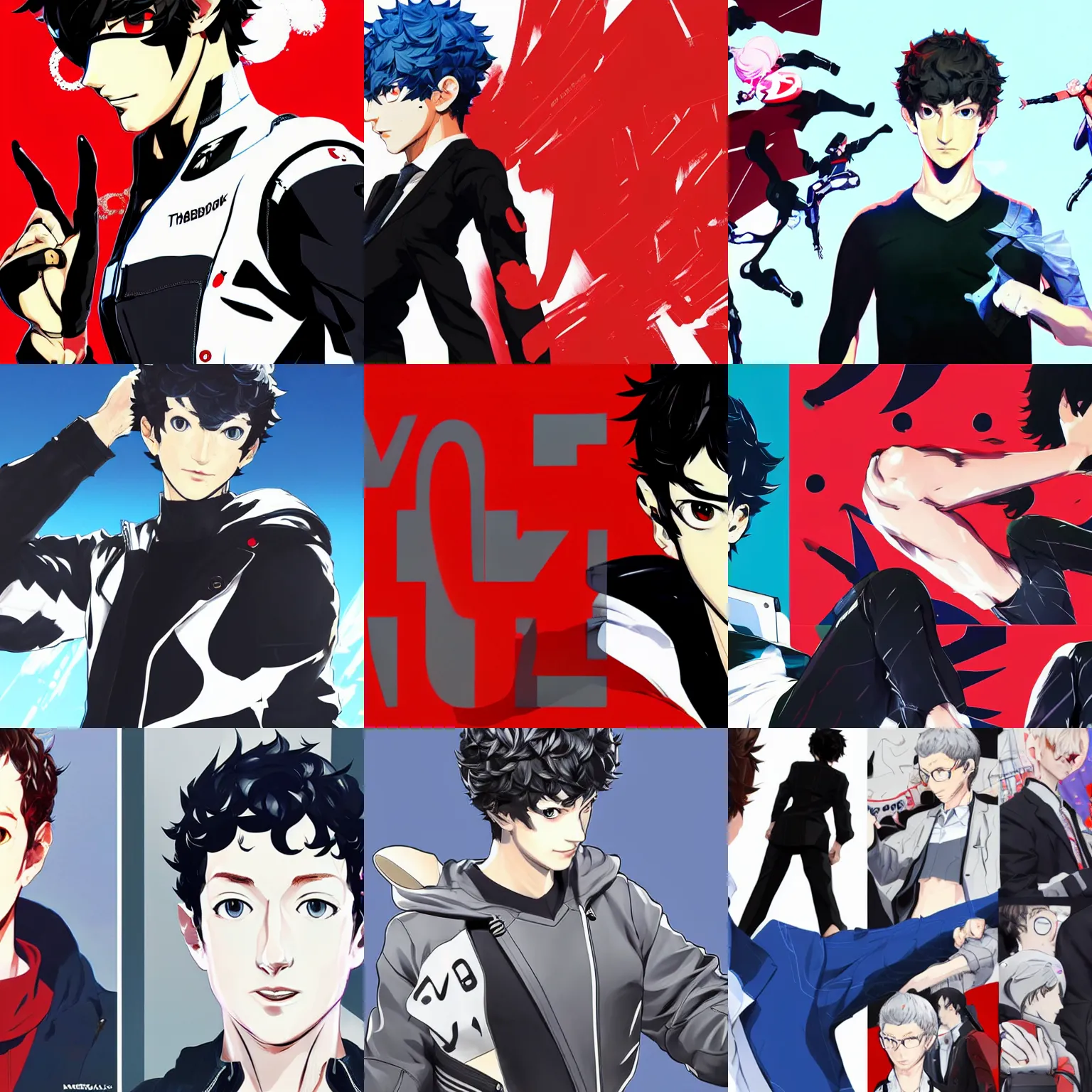 Prompt: mark zuckerberg as a persona 5 character, character illustration by shigenori soejima and masayoshi suto