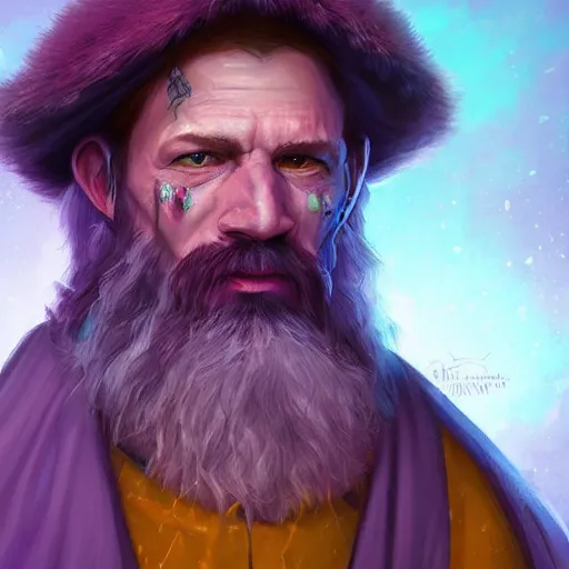 Prompt: A professional digital portrait painting of a D&D druid, painted in the style of Arcane, 4k, digital art, trending on cgsociety, highly detailed, upper body shot, shallow depth of field, purple and yellow lighting, professional lighting, airbrush,