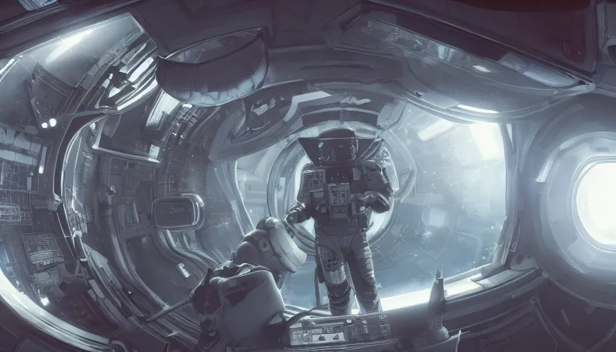 Image similar to movie still of john wayne in a space station, hyperdetailed, artstation, cgsociety, 8 k