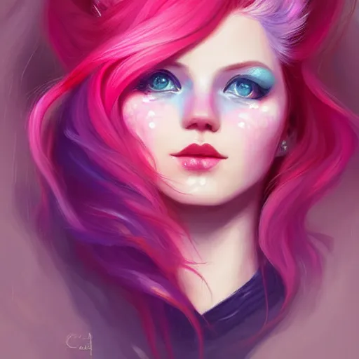 Image similar to colorful and festive cat with pink hair,. rich vivid colors, ambient lighting, dynamic lighting, 4 k, atmospheric lighting, painted, intricate, highly detailed by charlie bowater