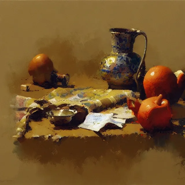 Image similar to an abtract still life painting by Craig Mullins