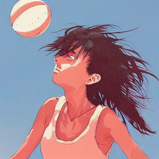 Image similar to anime portrait of young girl playing basketball at the beach by Conrad Roset