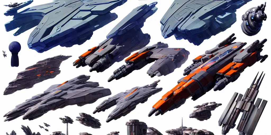 Image similar to futuristic sci - fi props and gadget, inspired by moebius, hard surface, collection, kitbash, parts, shape and form, in watercolor gouache detailed paintings, hull, elite dangerous, star citizen, modular, pieces, golden ratio