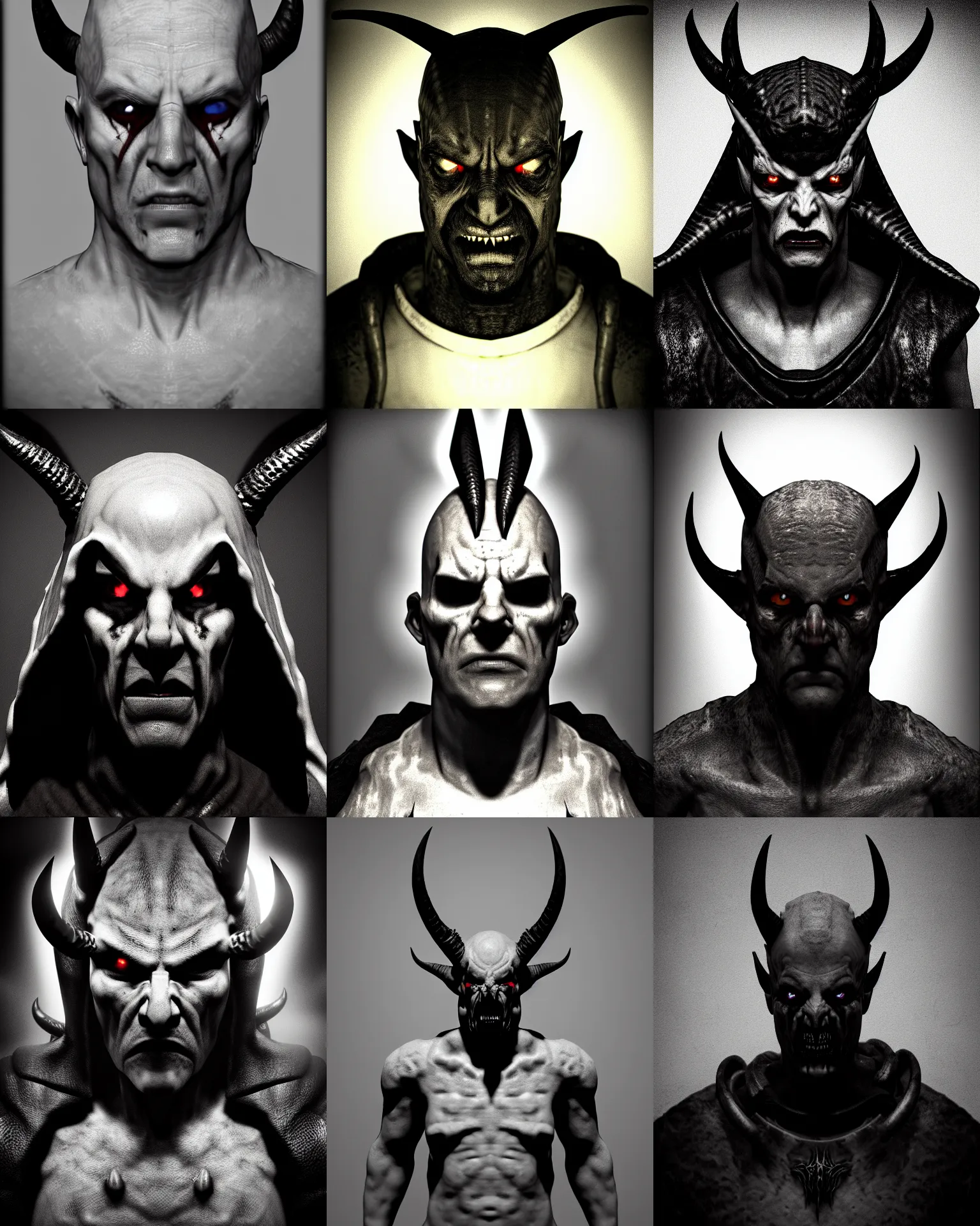 Prompt: prison mugshot of diablo the lord of destruction, bright flash, black and white, demonic horns, inspired by 8 k octane render, soft vignette, grim expression, realistic, low saturation, nypd, diablo 2