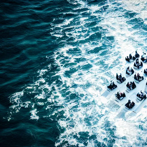 Image similar to limbus with a horde of office managers attacking the ocean, 4 k, high resolution, still, landscape, hd, dslr, hyper realistic