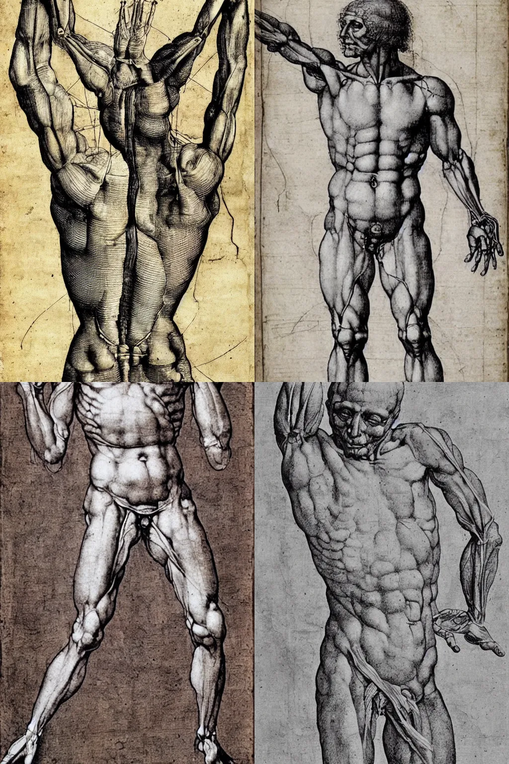 Prompt: anatomy diagram of a human with four arms, by Leonardo da Vinci, very detailed, historical,