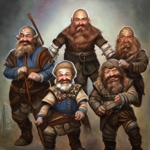 Prompt: Realistic, portrait, three Dwarf Brothers, dungeons and Dragons