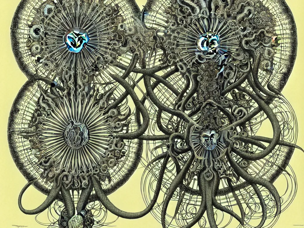 Image similar to neo surrealism, metatron, art by ernst haeckel and daniel martin diaz