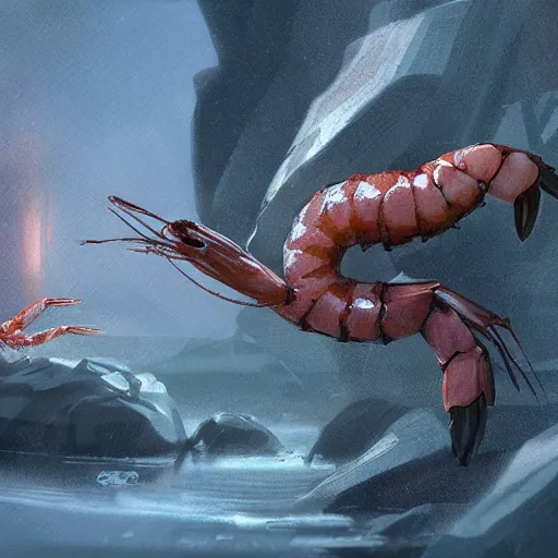 Image similar to shrimp digital art in the style of Greg Rutkowski and Craig Mullins, 4k