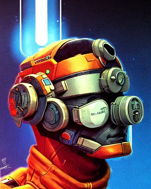 Image similar to soldier 7 6 from overwatch, character portrait, portrait, close up, concept art, intricate details, highly detailed, vintage sci - fi poster, retro future, in the style of chris foss, rodger dean, moebius, michael whelan, and gustave dore