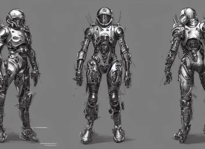 Prompt: front and back character view of Ludens from Kojima Productions by Donato Giancola, Trending on artstation and pixiv concept art and sheet