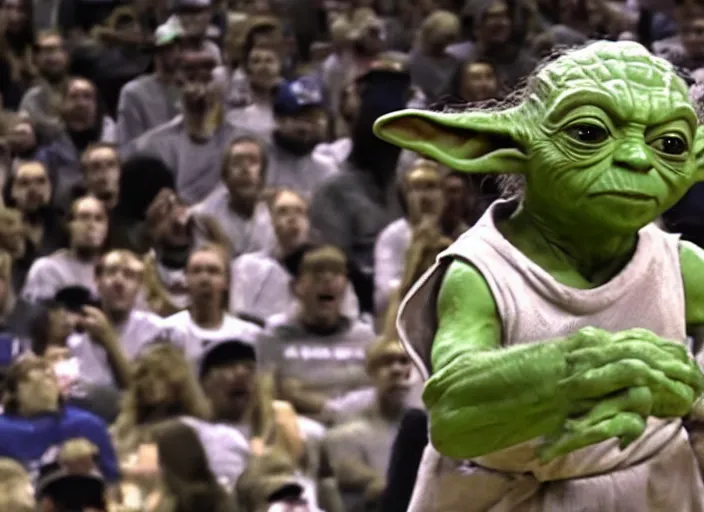 Image similar to ESPN still of Yoda playing in the nba playoffs live on espn, 4k