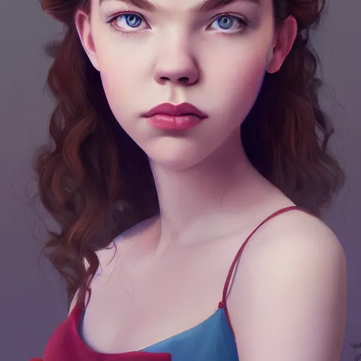 Image similar to a portrait of anya taylor - joy as a pixar character, beautiful, elegant, extremely detailed digital art, trending on artstation hyper realistic matte painting, by wlop, artgerm