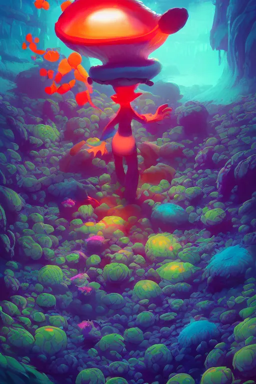 Image similar to smurf ghost creature animal sushi cristal very big eye roots cactus elemental flush of force nature micro world fluo fishscale, behance hd by jesper ejsing, by rhads, makoto shinkai and lois van baarle, ilya kuvshinov, rossdraws radiating a glowing aura global illumination ray tracing hdr