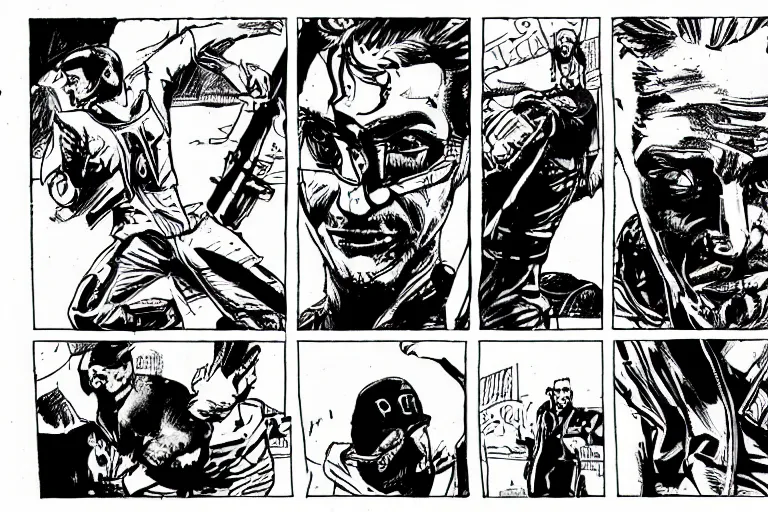 Image similar to jamie vardy scoring a goal, a page from cyberpunk 2 0 2 0, style of paolo parente, style of mike jackson, adam smasher, johnny silverhand, 1 9 9 0 s comic book style, white background, ink drawing, black and white