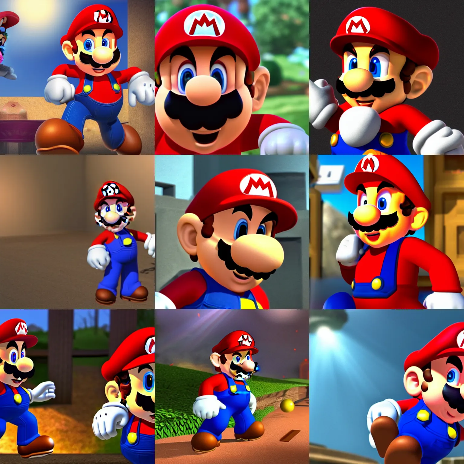 Prompt: Mario looking at the camera dramatically with cinematic lighting
