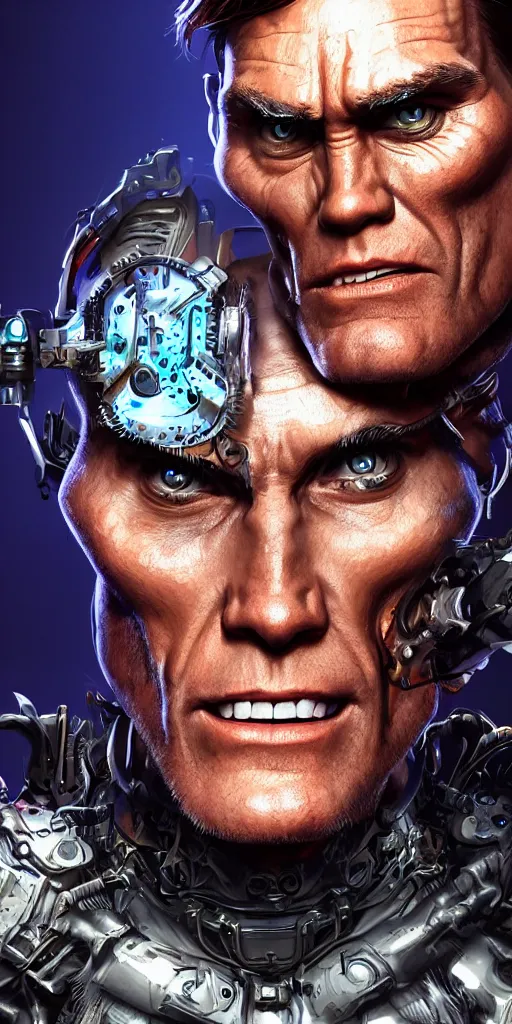 Image similar to Jim Carrey cyborg warrior, insane, intricate, highly detailed, digital painting, artstation, concept art, smooth, sharp focus, illustration, Unreal Engine 5, 8K