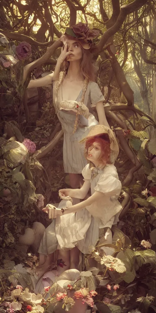 Image similar to Alice in wonderland, masterpiece by Edgar Maxence and Ross Tran and Michael Whelan, gustav dore, 8k, octane render